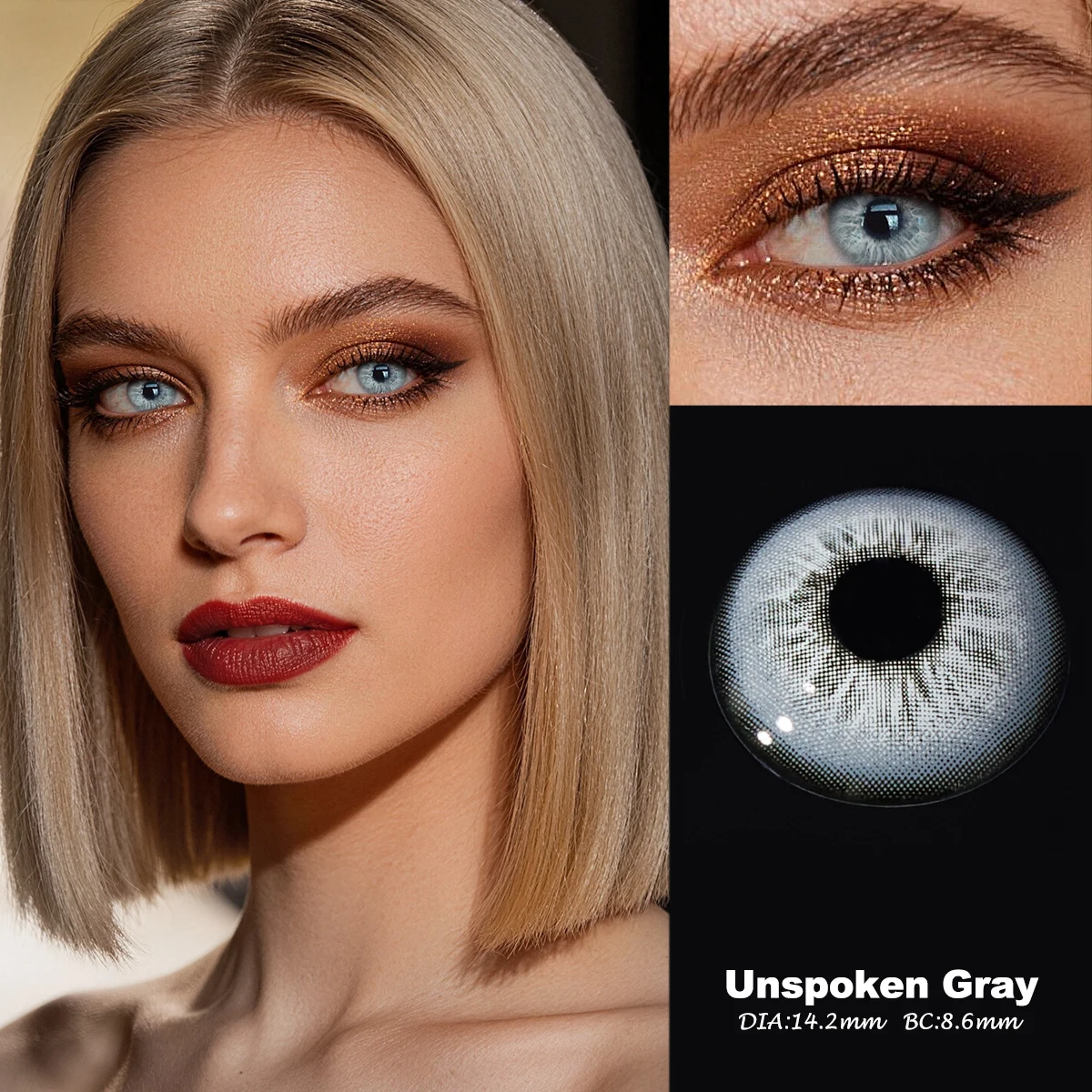 Farbige Kontaktlinsen VISUASHOW Glacier Gray 14.2mm Halbjährige 1 Paar weiche feuchtigkeitsspendende natürliche Augen Make-up Linsen` – Detail 7