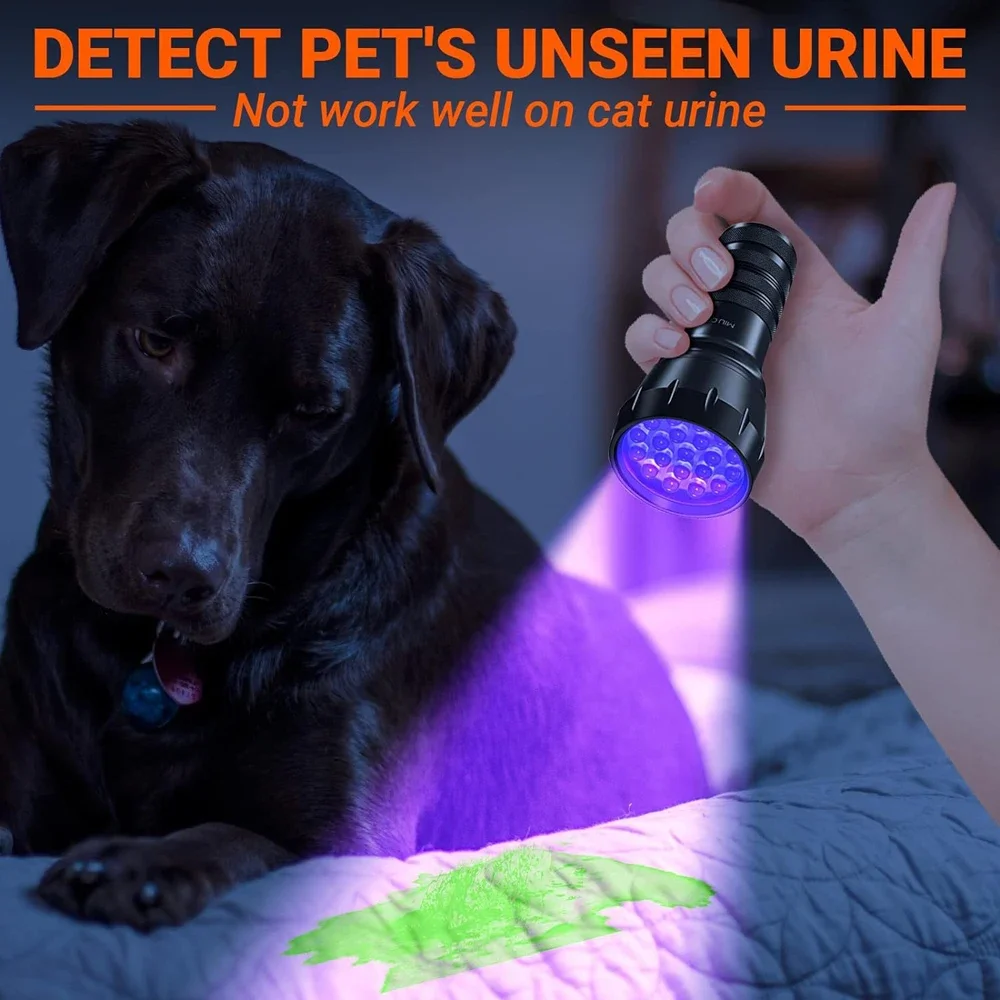 Portable 21 LED UV Ultraviolet Flashlight Blacklight 395NM Mini Torch Flash Lamp for Pet Urine Stains Black Light Flashlights