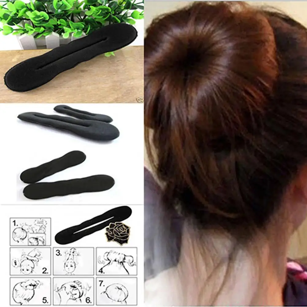 2Pcs/Set Hair Bun Multifunctional Black Sponge Hair Styling Tools for Girl Magic Foam Sponge Clip Bun Curler