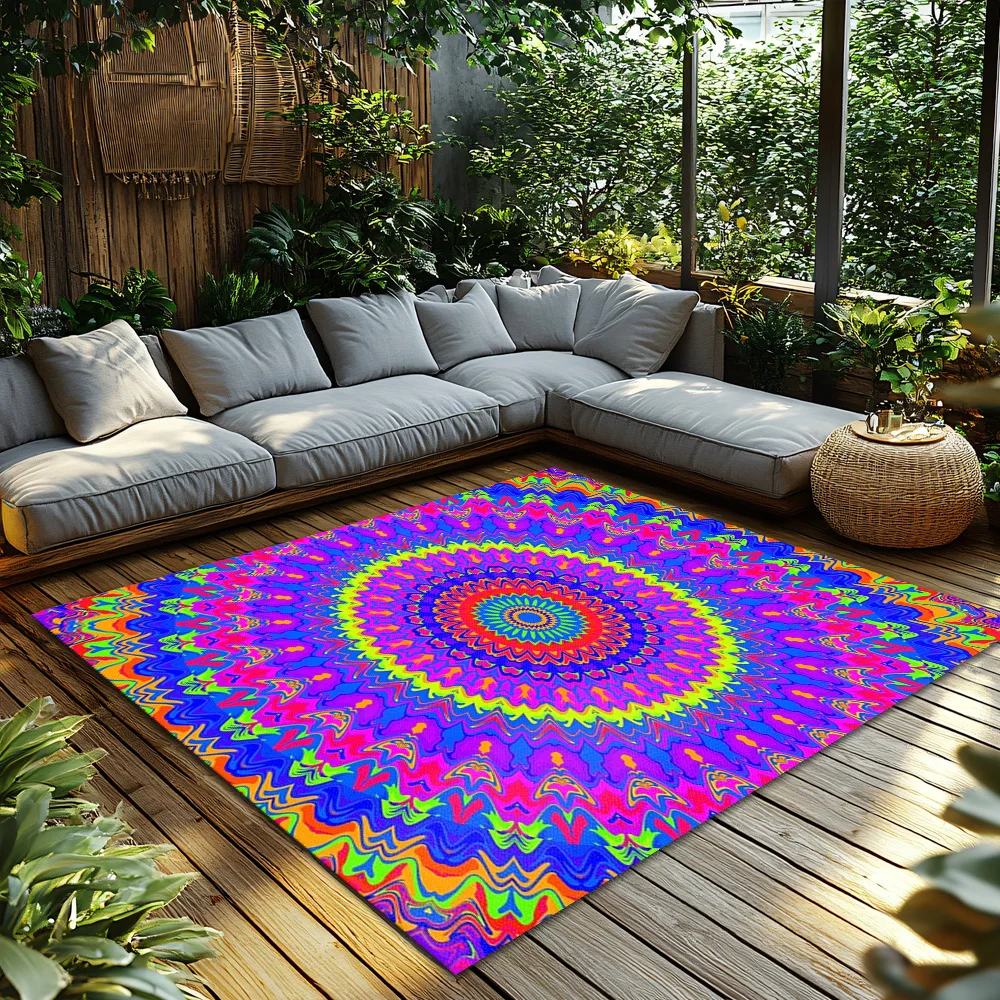 Vibrant Psychedelic Carpet Area Rug Bohemian Home Decor Living Room Floor Mat Modern Abstract Art Pattern Non-Slip Doormat Hippi