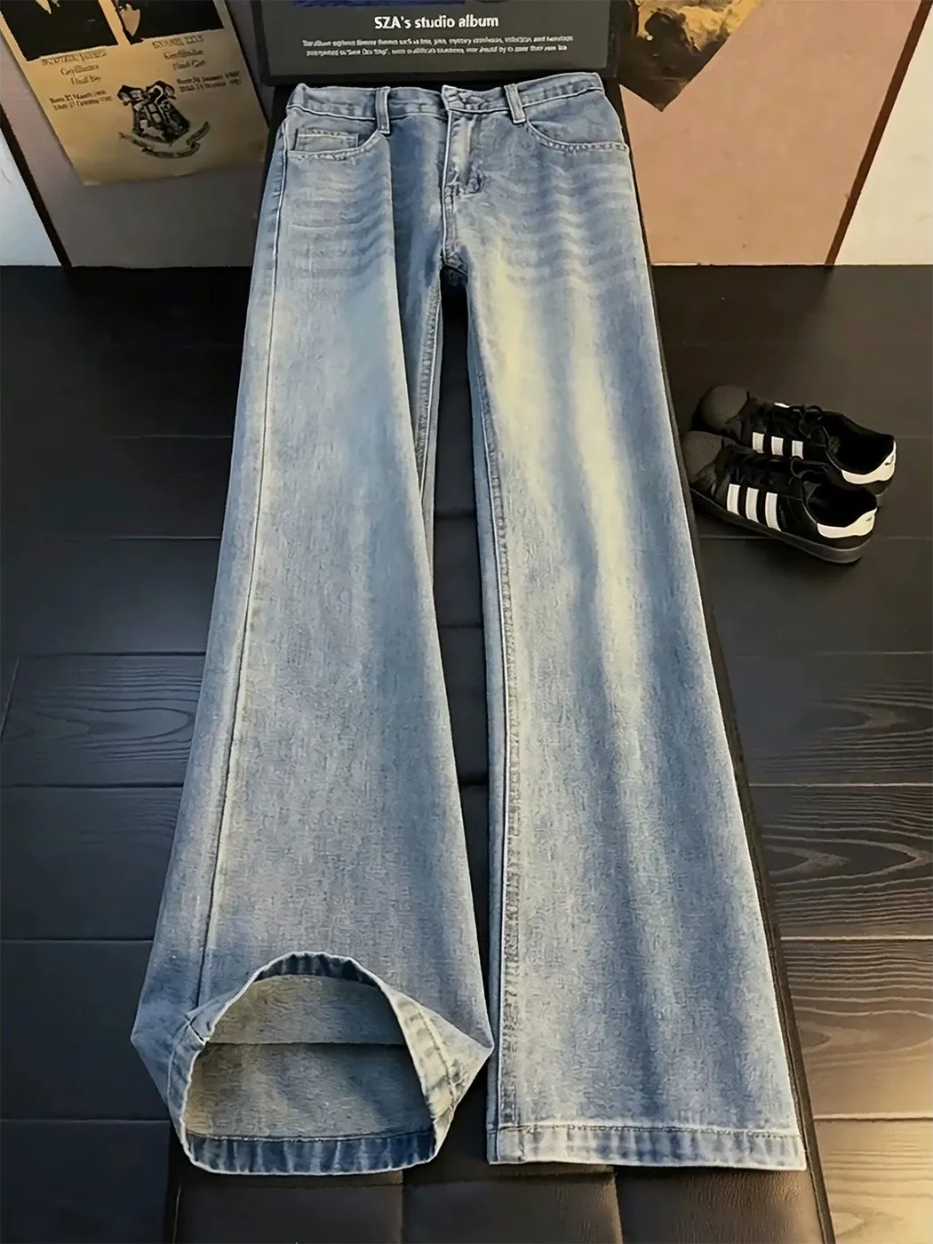 

Retro Blue Slim Straight Men's Jeans Summer Heavy Duty Drape Loose Micro Flared Pants American High Street Knife Pants