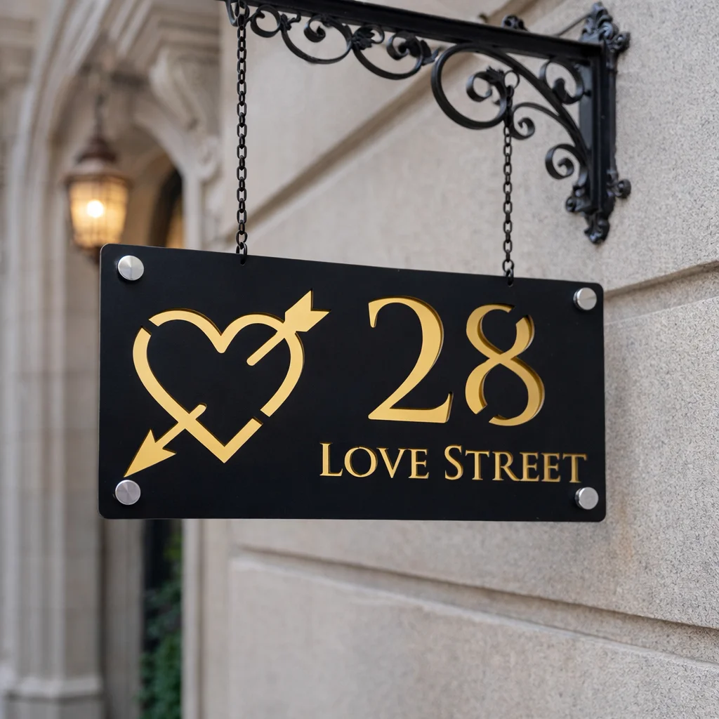 

Персонализированная акриловая табличка с номером дома и логотипом в виде сердца, изготовленная методом лазерной гравировки, водонепроницаемая, для улицы, для двери и стены.