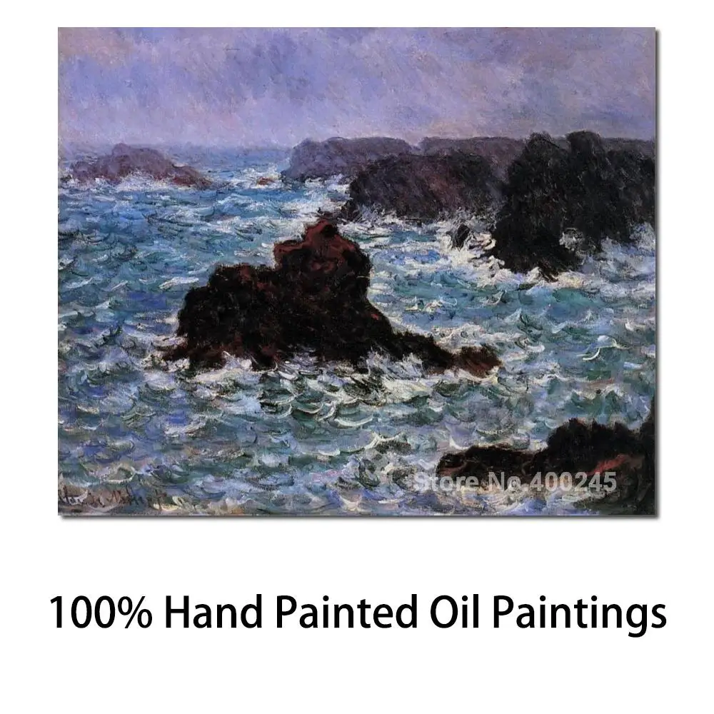 

Painting by Claude Monet Belle Ile Rain Effect Bedroom Decor Oil on Canvas Handmade High Quality