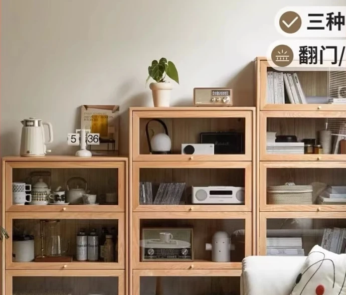 Solid wood bookcase Floor-to-ceiling with legs Locker Household wall sliding door side cabinet Combination cabinet Storage cabin