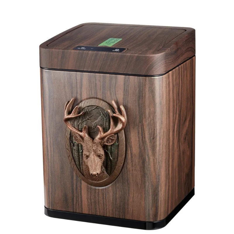 American electric smart trash can household wooden retro trash can living room creative automatic storage bucket
