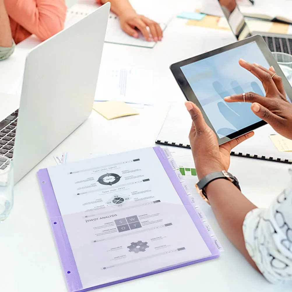 

2Sets Binder Dividers PP Material Transparent A4 3-Hole Pocket Replacement Tabbed Pages Organizer for Documents Office Use