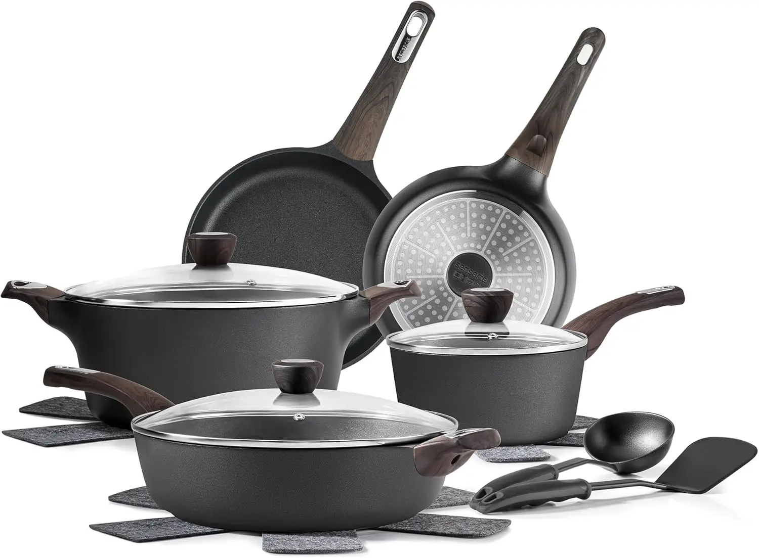 14-Piece Non-Stick Cookware Set, Induction Compatible, PFOA/PFOS Free, Black
