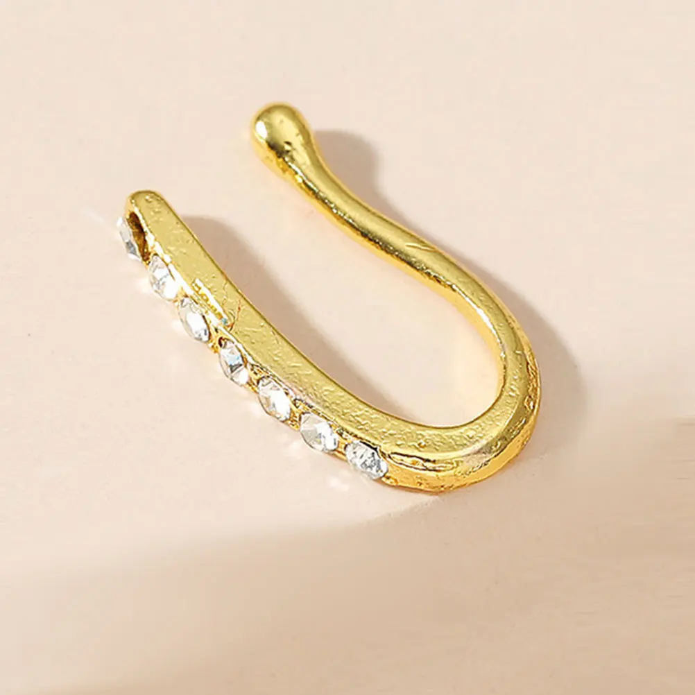 

6pcs U-Shape Fashion Non-Pierced Nose Rings Rhinestone Embellished Skin-Friendly Clip-On Design For Daily Wear Party Body