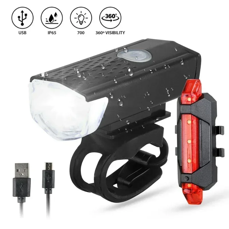 Juego de luces LED recargables por USB para bicicleta de montaña, faro delantero y trasero, linterna, accesorios de ciclismo