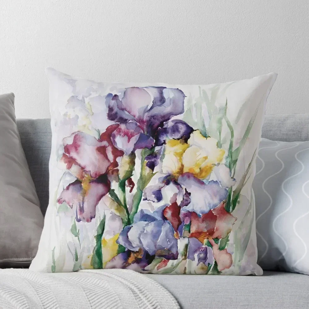 

Iris Garden Watercolor Throw Pillow pillow cover luxury New year pillow