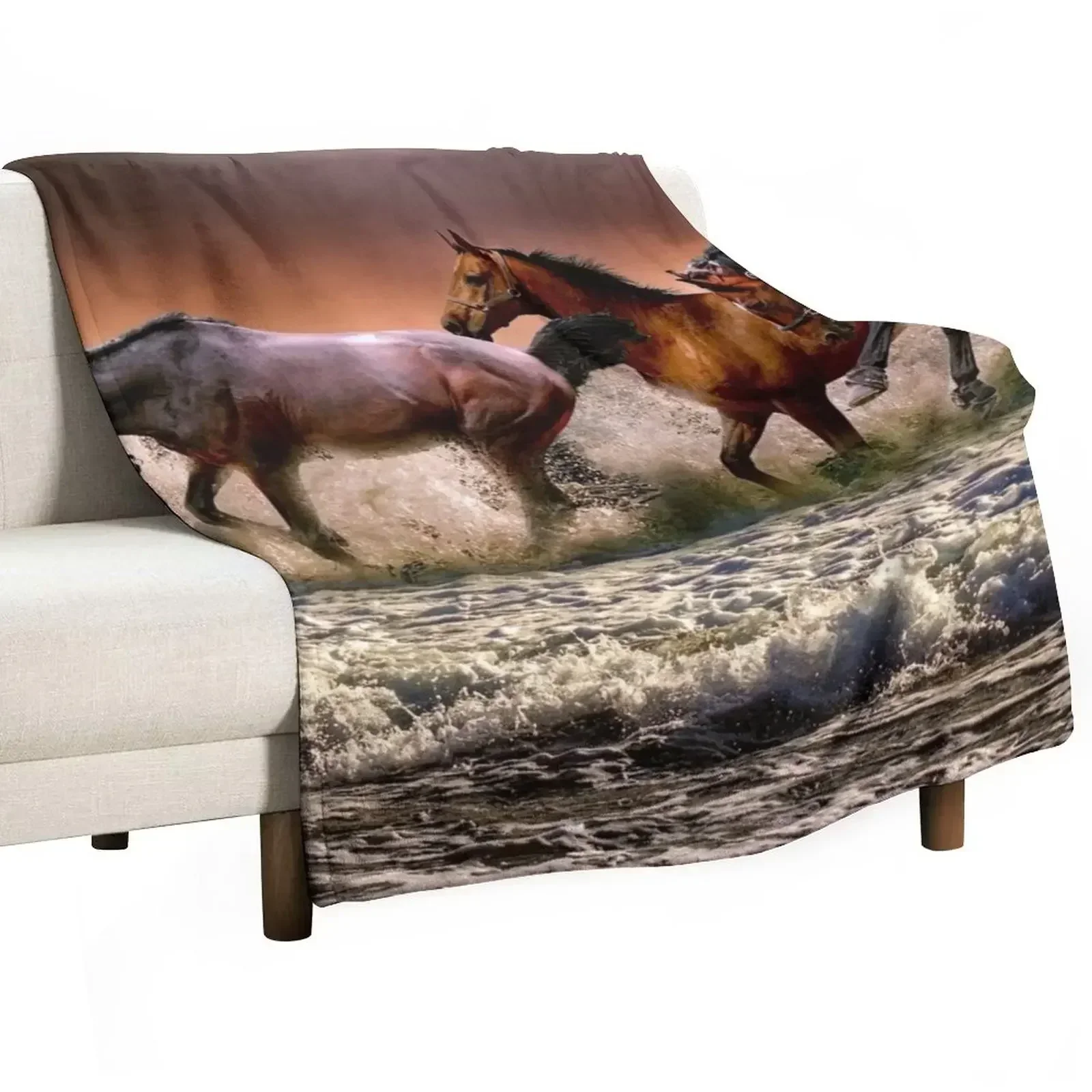 

Running Horses Throw Blanket Multi Purpose Soft Warm Blanket for Home Travel
