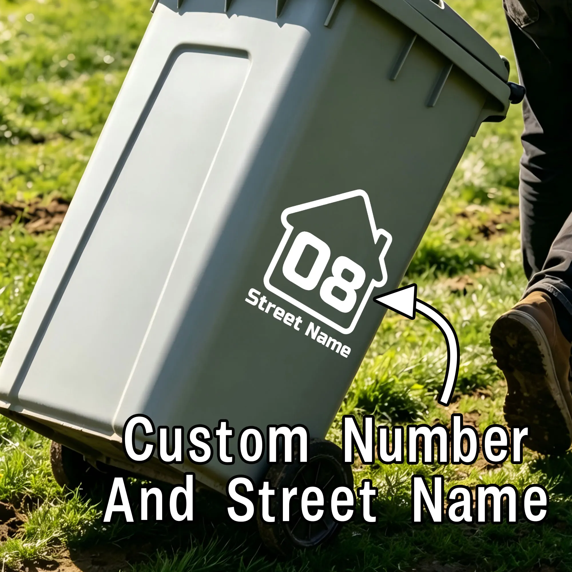 5PCS House Pattern Custom Trash Can Stickers Waterproof Personalized House Number & Street Name Outdoor Home Decor Vinyl Decals image 4