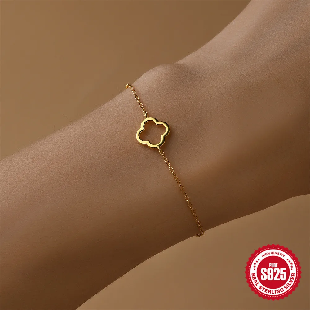 Pure Yellow Gold Bracelets for Women Simple Style Round Hollowed Out Christmas Gifts Jewelry Never Fade