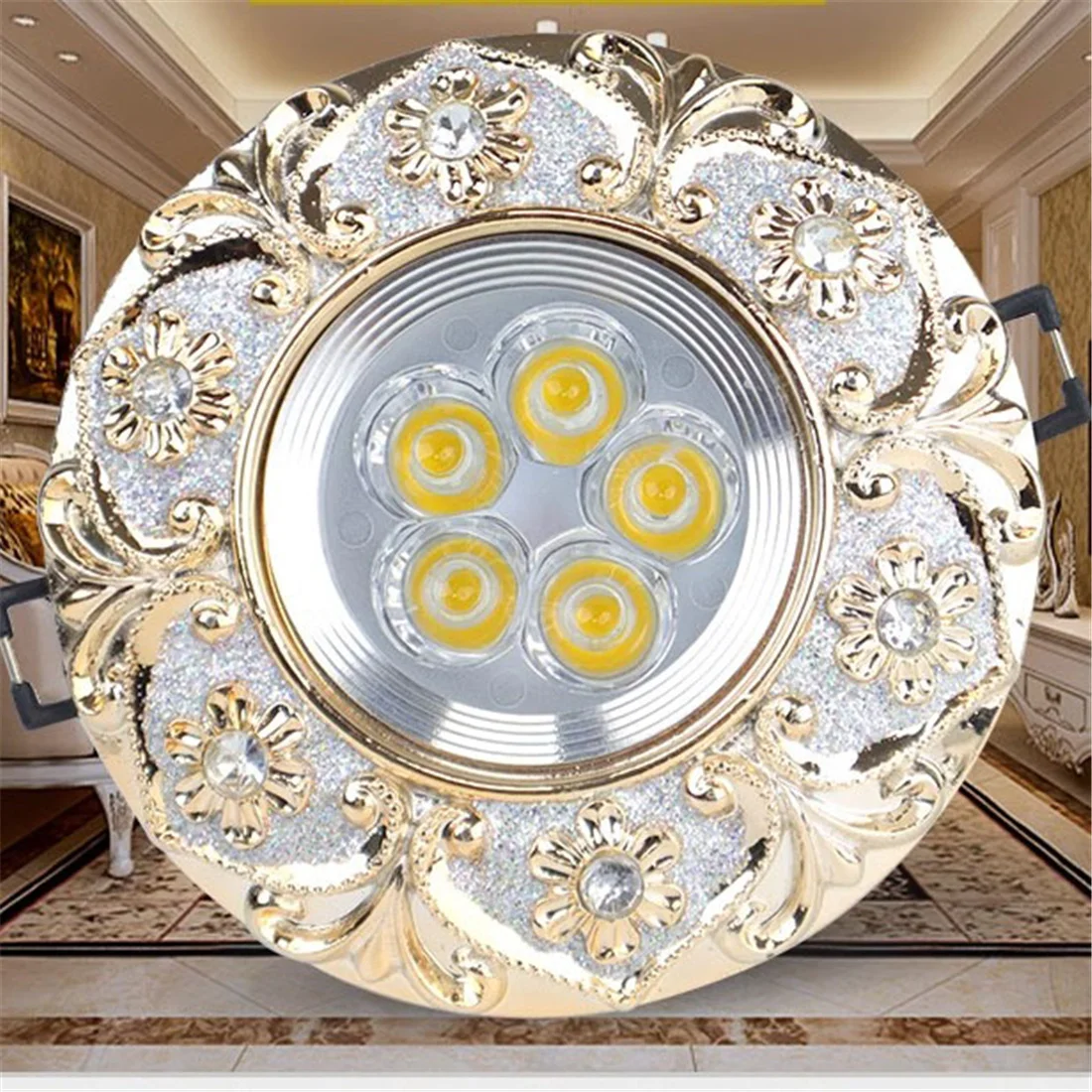 Fashion Luxury Round Diamond Inlay Led Ceiling Lamp Interior Living Room Restaurant Recessed 10w Spot Light Home Decor Fixtures