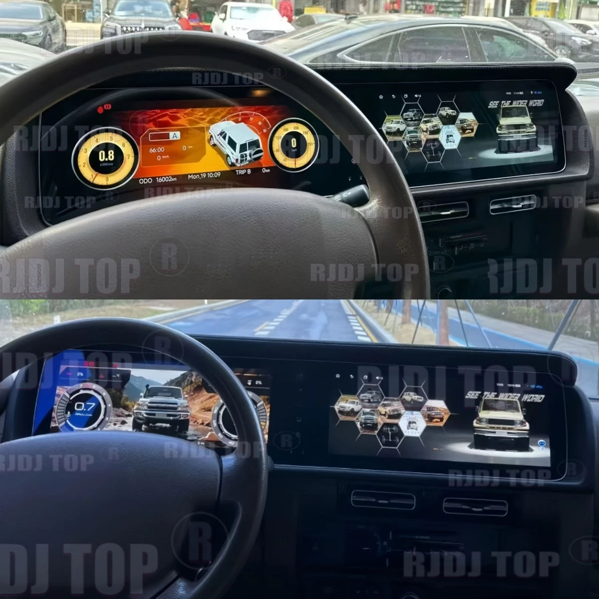 

24,6-дюймовая автомагнитола Android Auto для Toyota Land Cruiser LC76 2007-2021 с двойным экраном, цифровой приборной панелью, GPS-навигацией и CarPlay