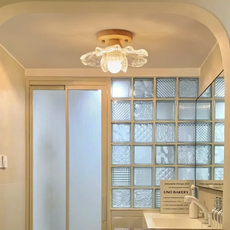 Plafon kayu bergaya Jepang, pintu masuk, bunga teratai mewah, balkon ruang ganti