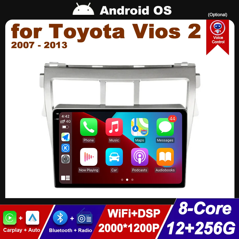 

GPS Navigation Head Unit DSP Stereo 4G for Toyota Vios 2 2007 - 2013 WiFi BT Split Screen Car Radio Multimedia Player Android OS