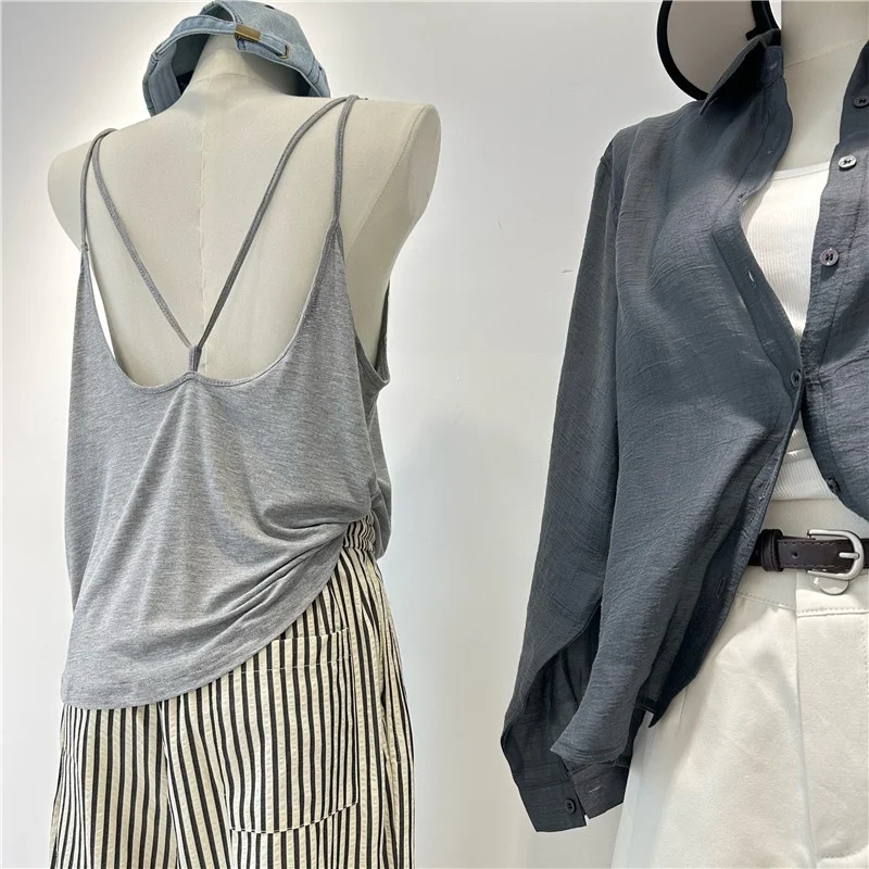 Spicy Girl Pure Desire Cross Back Modal Strap Vest Loose Sexy Sleeveless Top Women Summer Commute Style Korean Loose Fit