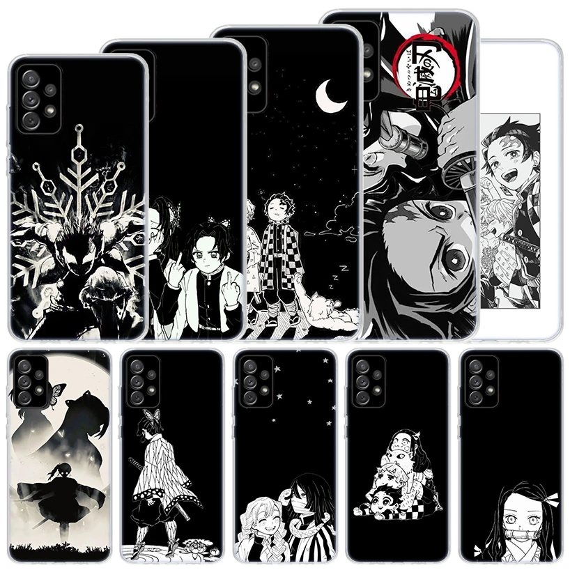 Black White Demon Slayer Soft Case For Samsung Galaxy A15 A14 A13 A12 A55 A54 A53 A52 Phone Cover A35 A32 A33 A25 A23 A22 A05S A