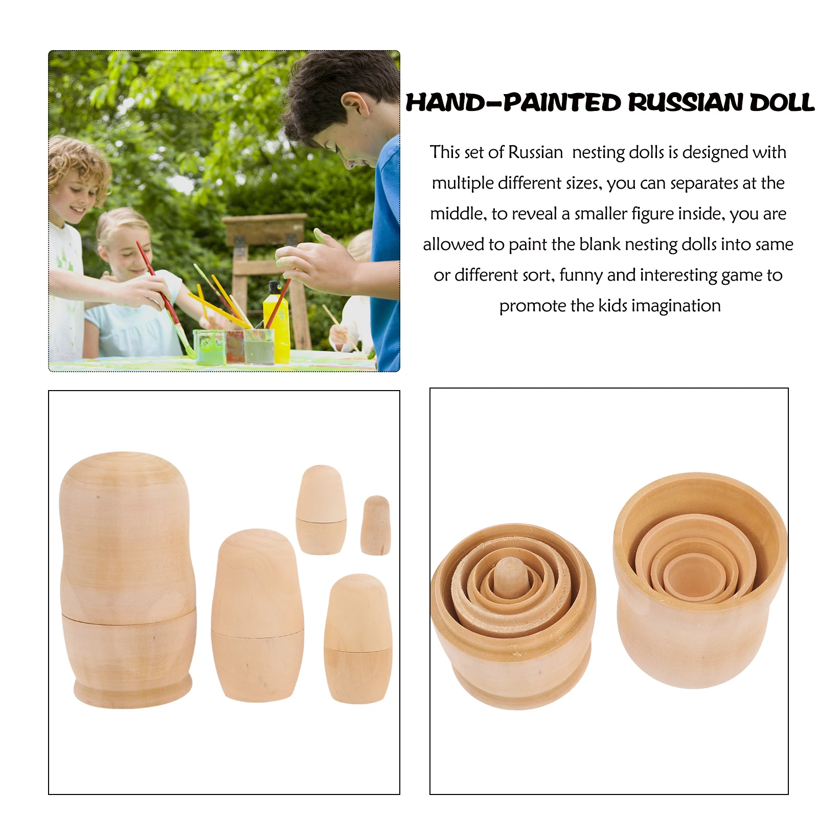 

Nesting DIY Hand-painted Baby Handmade Wood Toys Matryoshka Unpainted Khaki Wooden