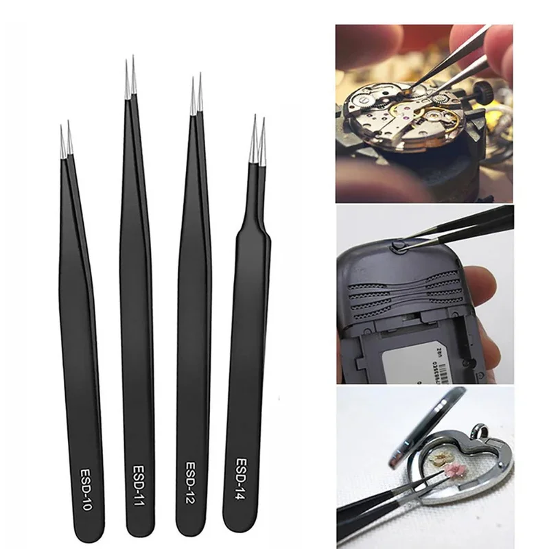 6pcs ESD Anti-Static Stainless Steel Tweezers, Precision Tools for Electronics Soldering Repair image 6