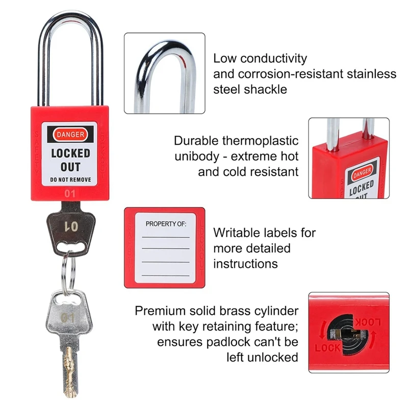 Lockout Tagout Station With 10 Keyed Different Safety Padlocks 2 Hasps And 10 Lockout Tags, Iron Loto Locks Rack