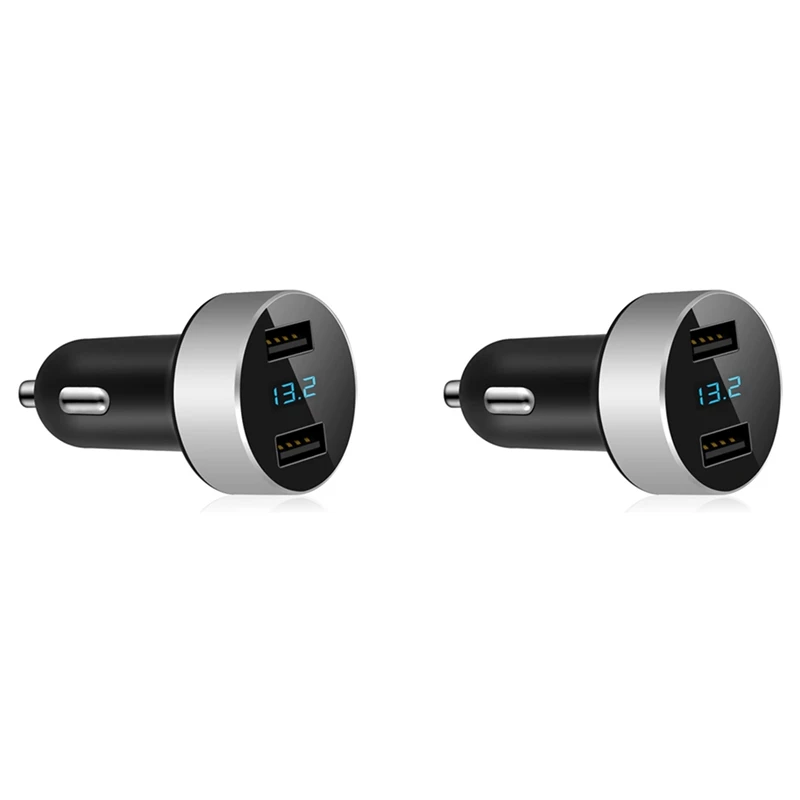 2X Dual USB Car Charger, 4.8A Output Car Adapter, Cigarette-Lighter Voltage Meter For Iphone,Ipad,Samsung,LG, Etc,Silver