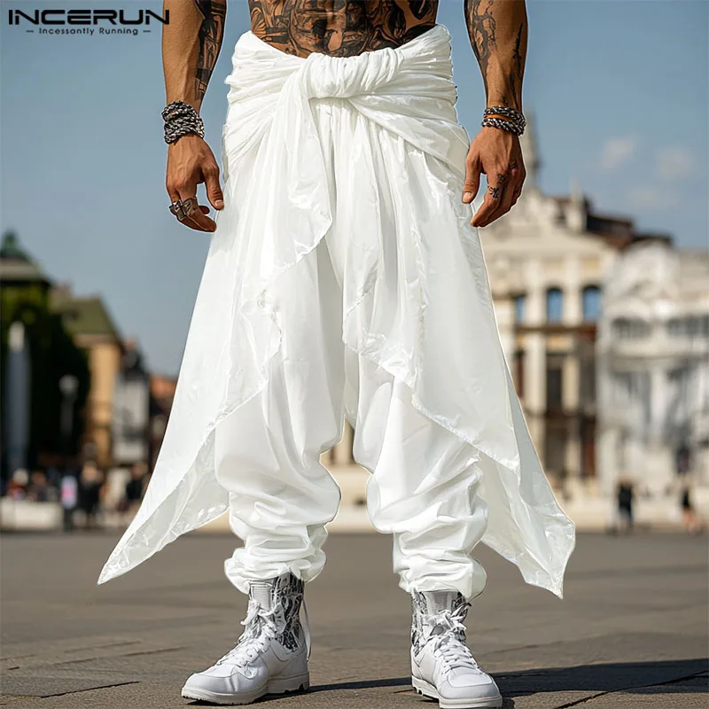 موضة الصيف الربيع السراويل الطويلة INCEREUN الرجال سراويل تقليدية سراويلي حريمي مطوي بنطلون طويل الشارع الشهير ملابس للرجال كبيرة الحجم
