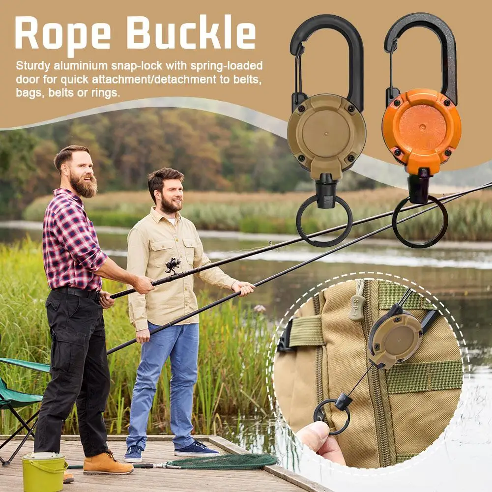 1pc Retractable Heavy Duty Pull Reel Carabiner Strong Tool Wire Camping Steel Chain Outdoor Rope Hunting Buckle Y5a1