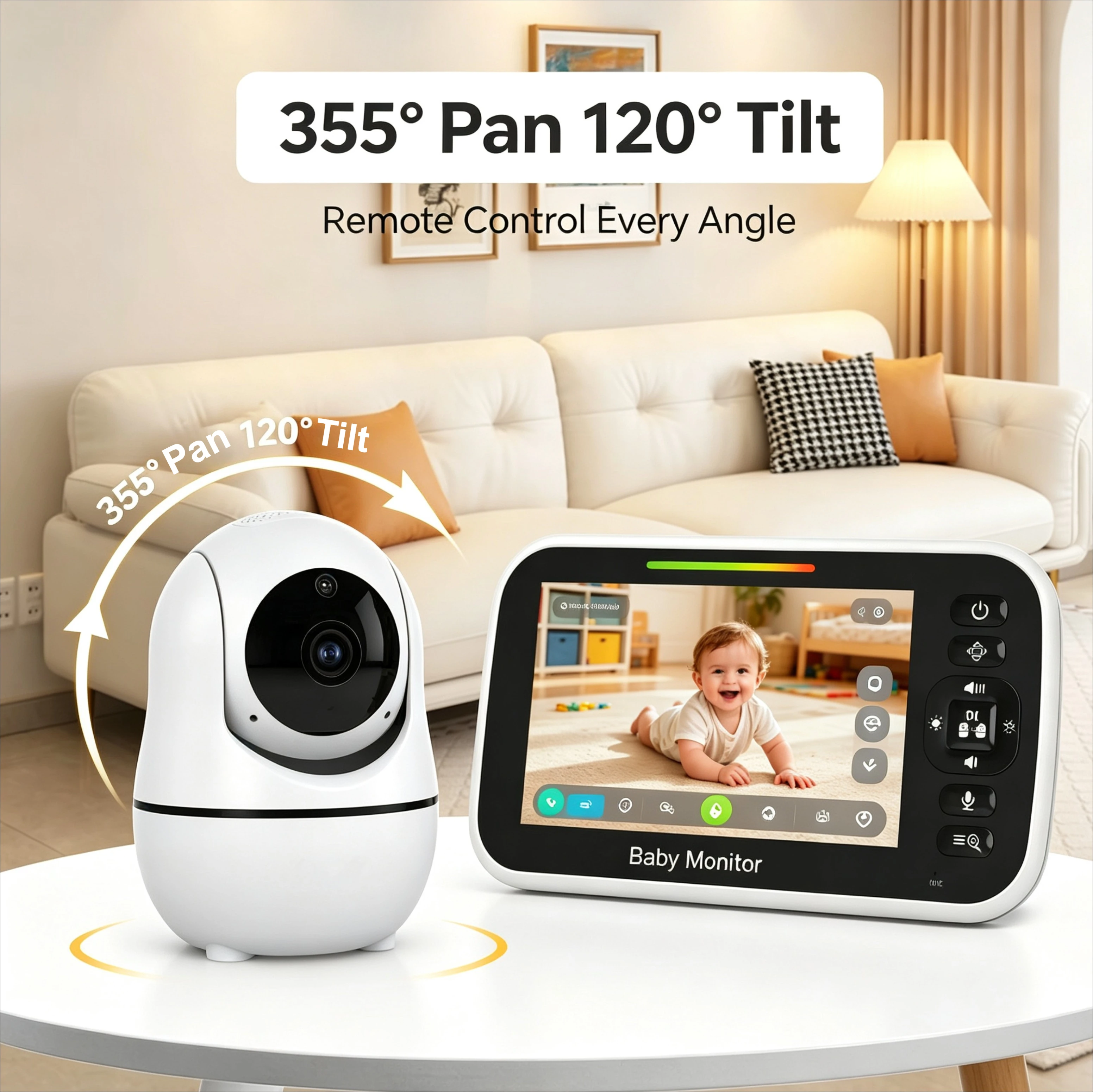 5.0 Inch Baby Monitor LCD Screen VOX Mode Night Vision Two-Way Audio Temperature Sensor Lullaby Pan Tilt Security Camera SM663