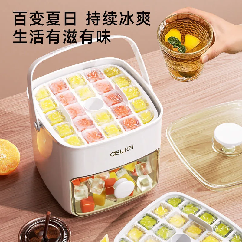 Molde de cubitos de hielo de grado alimenticio, tipo prensa, comida complementaria, refrigerador casero con tapa, sello de almacenamiento, máquina de hielo