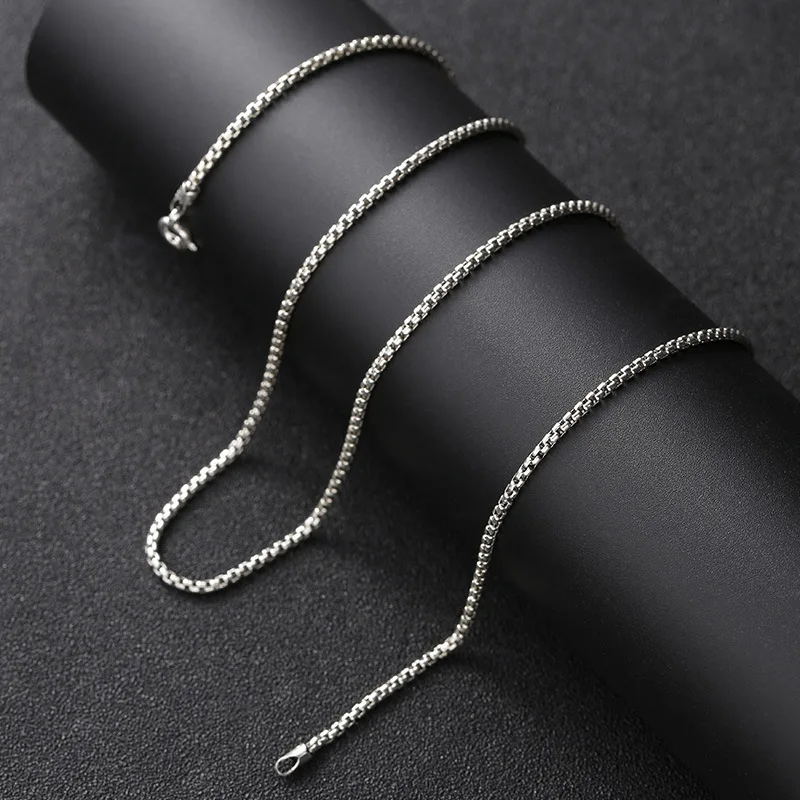 

s925 sterling silver fashion trendy men and women necklace box chain personality square clavicle necklace shiny Korean jewelry