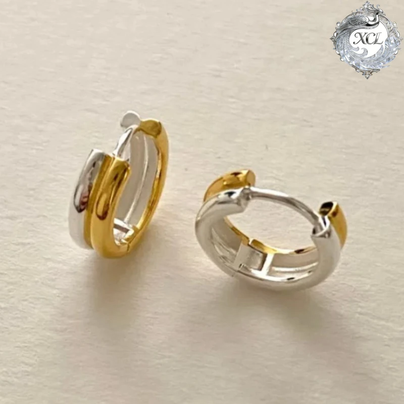 

XCL S925 Sterling Silver Hypoallergenic Double-Ring Hoop Earrings European-Korean Style Daily Wear Gift