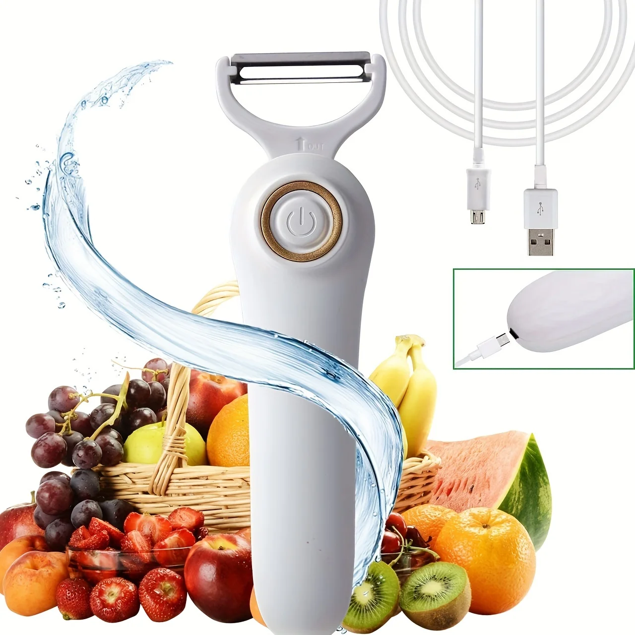 Pelador de patatas, pelador de frutas y verduras de mano, juego profesional 3 en 1, utensilios de cocina recargables por USB para manzanas, patatas y zanahorias