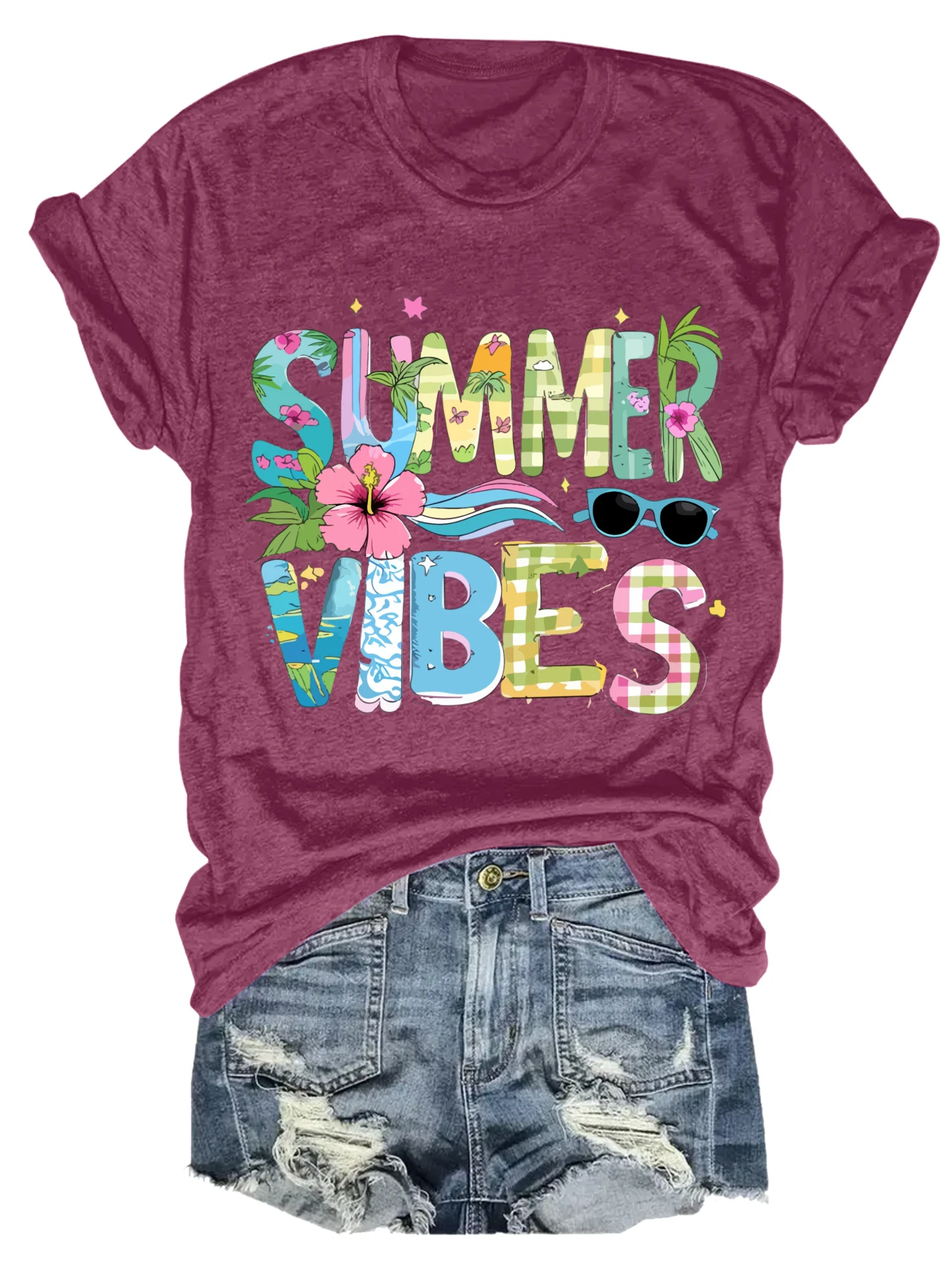 

Женская майка больших размеров Summer Vibes с цветочным принтом, подходит для занятий спортом и повседневной носки, летняя повседневная рубашка, летняя одежда.