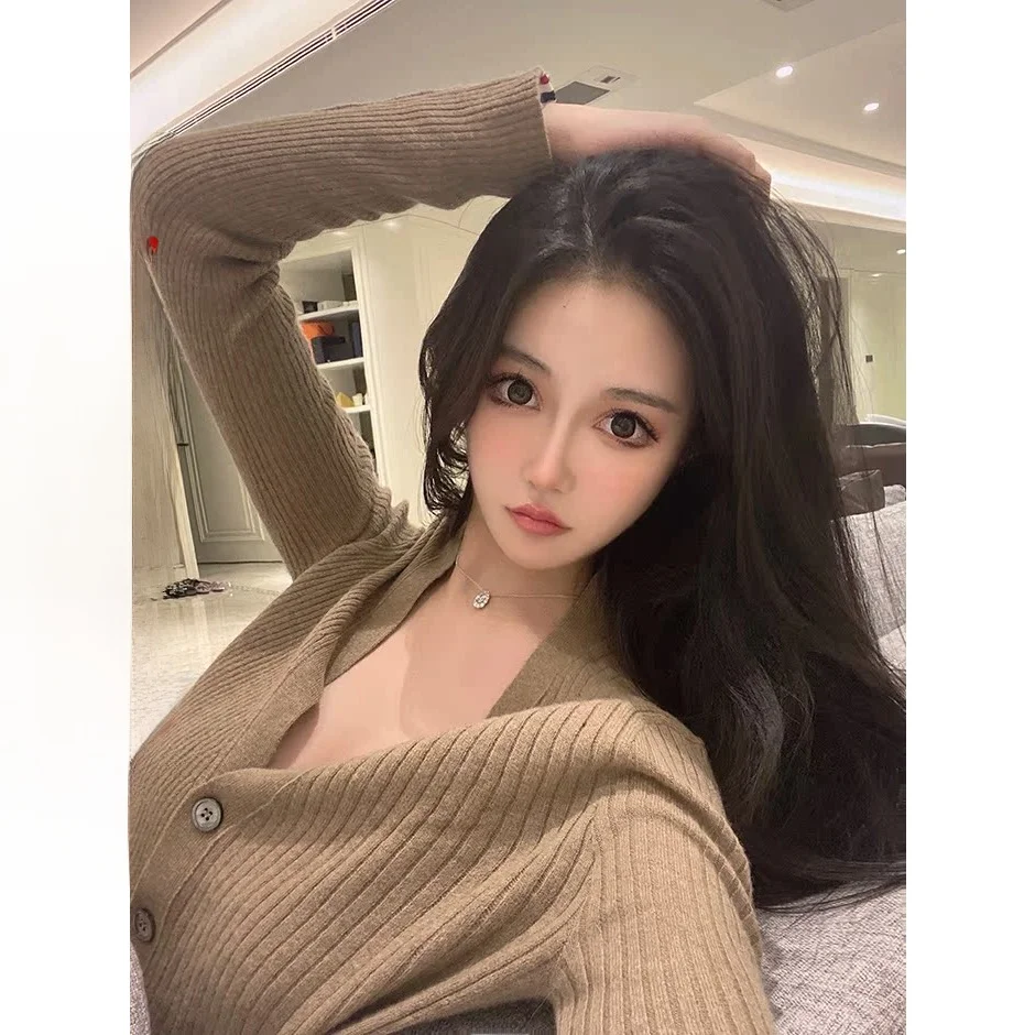 

Viola Autumnal Latte Knitted Open Cardigan Women's Slimming Vintage Versatile Sweater ort Outerwear Sweet Sle V-ne Long...