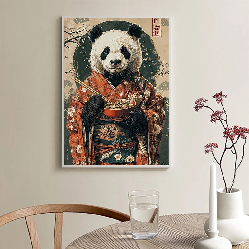 Retro Japanese Frog Drink Coffee Sushi Rabbit Fox Raccoon Cat with Tea Art Poster Canvas Painting Wall Prints Room Home Decor