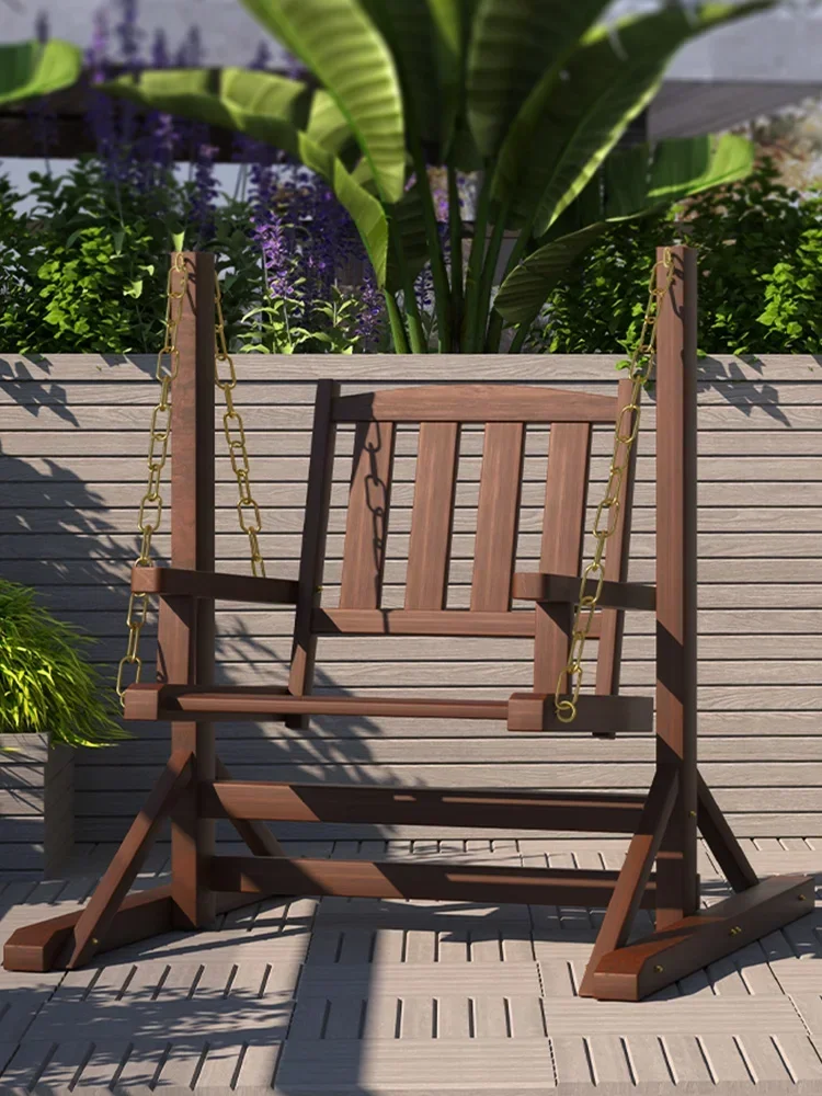 Swing Outdoor Courtyard Garden Balcony Outdoor Rainproof Anti-corrosion Wood Solid Wood Hanging Chair Single Rocking Chair Cyber