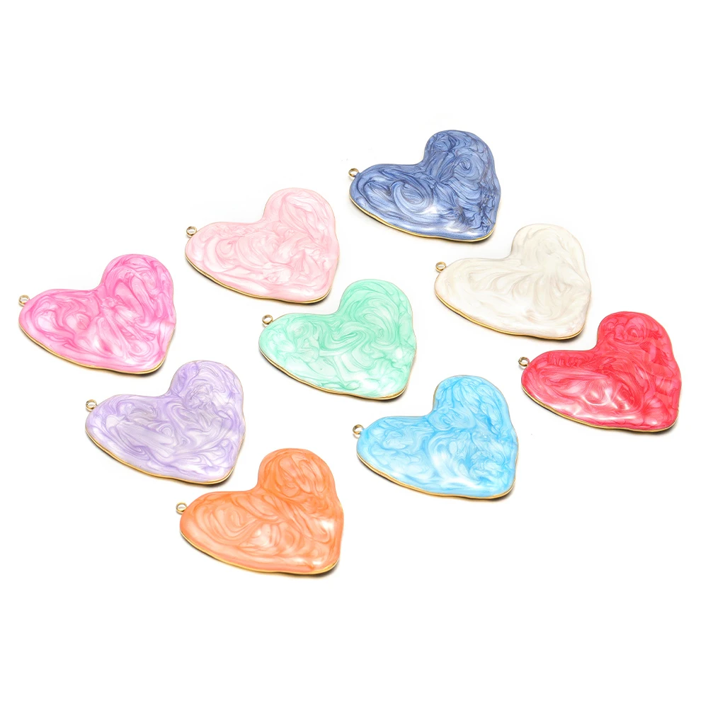 

4Pcs Stainless Steel Large Heart-shaped Pendants Drip Oil Charms for DIY Necklace Earrings Findings Jewelry Material Wholesale