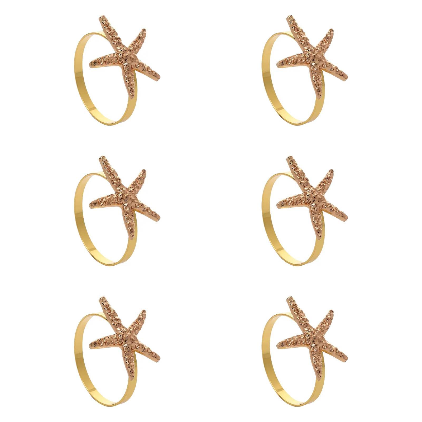 

European Style Zinc Alloy Metal Starfish Napkin Rings 6pcs for Upscale Table Settings and For Hotel Dining Use