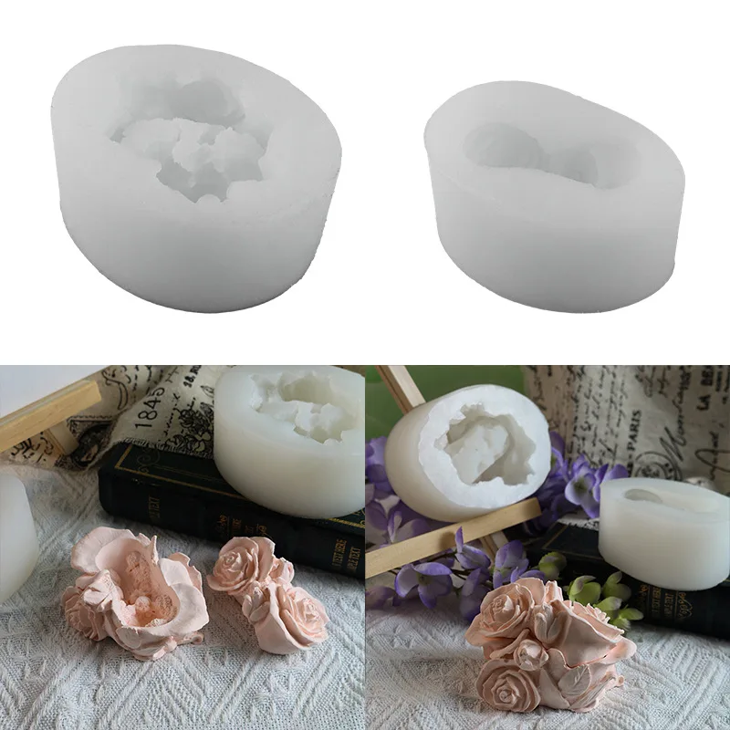 Mould DIY 3D Rose Storage Box Plaster Decorative Mold Valentine's Day Rose Ornaments Jewelry Box Decorative Item Silicone Molds