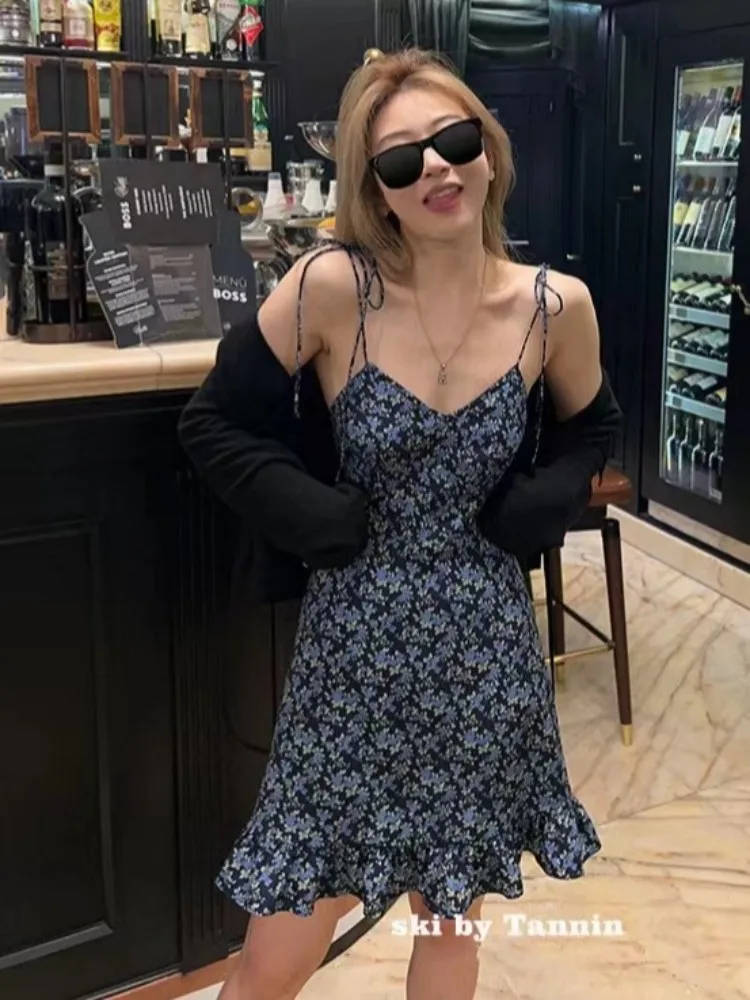 ZHISILAO New Spaghetti Strap Mini Dress Women Boho Floral Print Sexy Dress Holiday Wear Spring Summer 2024