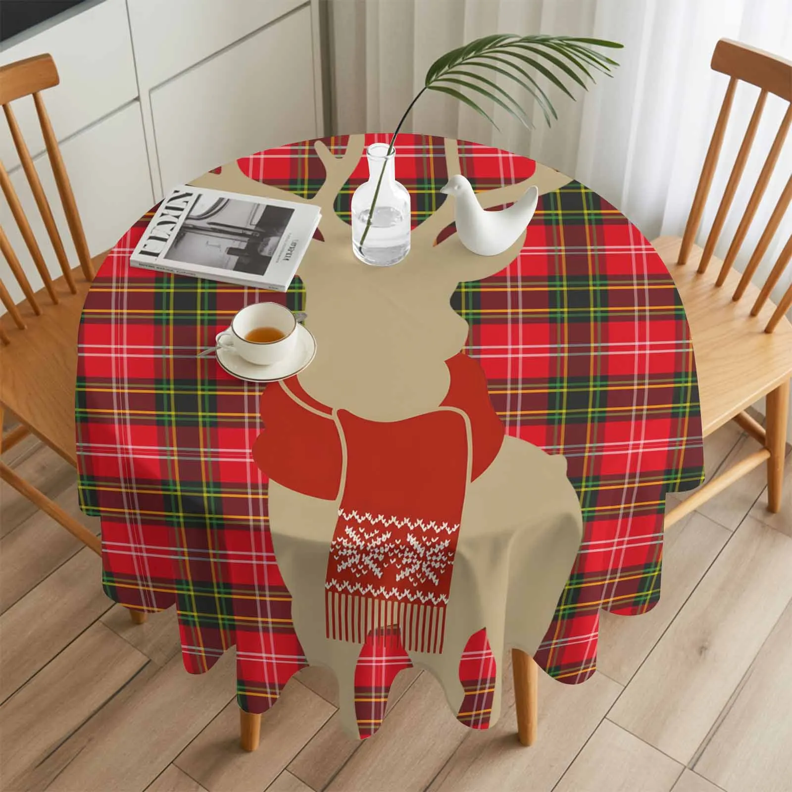 

Абстрактная рождественская клетчатая круглая скатерть в виде лося, праздничная обеденная скатерть, водонепроницаемая крышка для стола для декора свадебной вечеринки
