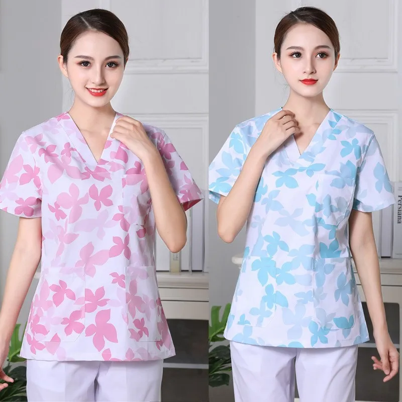 

Flower Printed Scrub sets Nurse Uniforms Doctor Hospital workwear Surgical gown Womens Beauty pets overalls nursing clothing