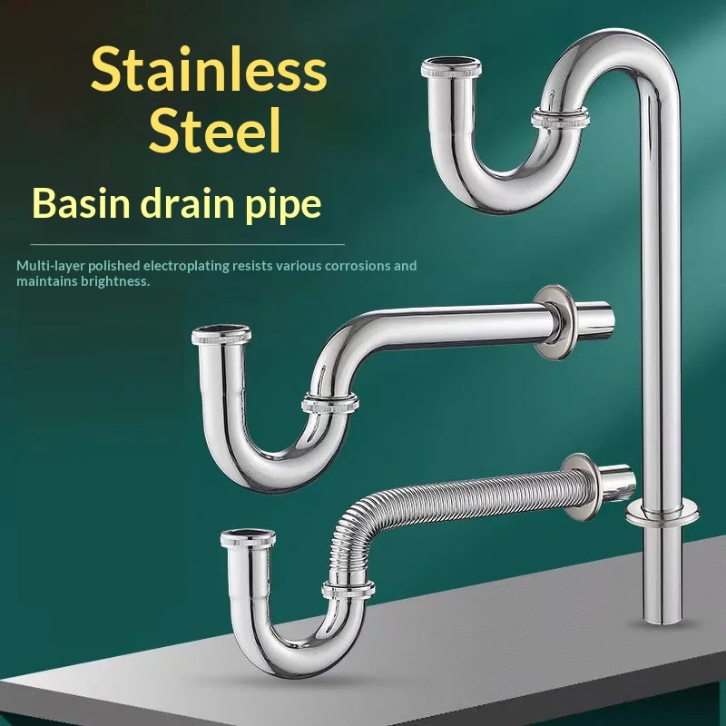 Stainless Steel U/S Shape Washbasin Drain Pipe Wall Mount Anti-Odor Sewer Trap Basin Drain Fitting