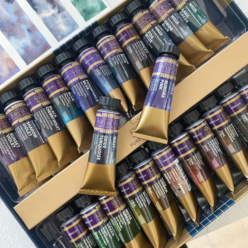 Mission Gold Granulating Watercolor Paint 15ml Tube Master Artist Grade Pigment for Landscape Watercolor Illustration Painting