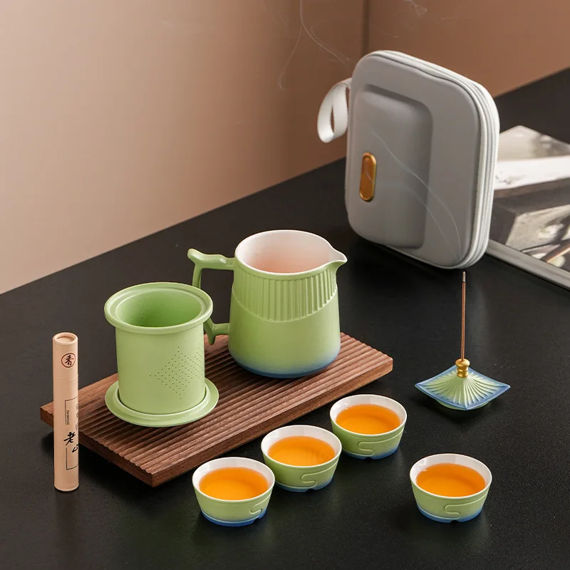 

Chinese Ceramic Palace Kuaike Travel Tea Set Portable Camping Tea Making Gaiwan Kuaike Cup Incense Burning Tea Ceremony Set Gift