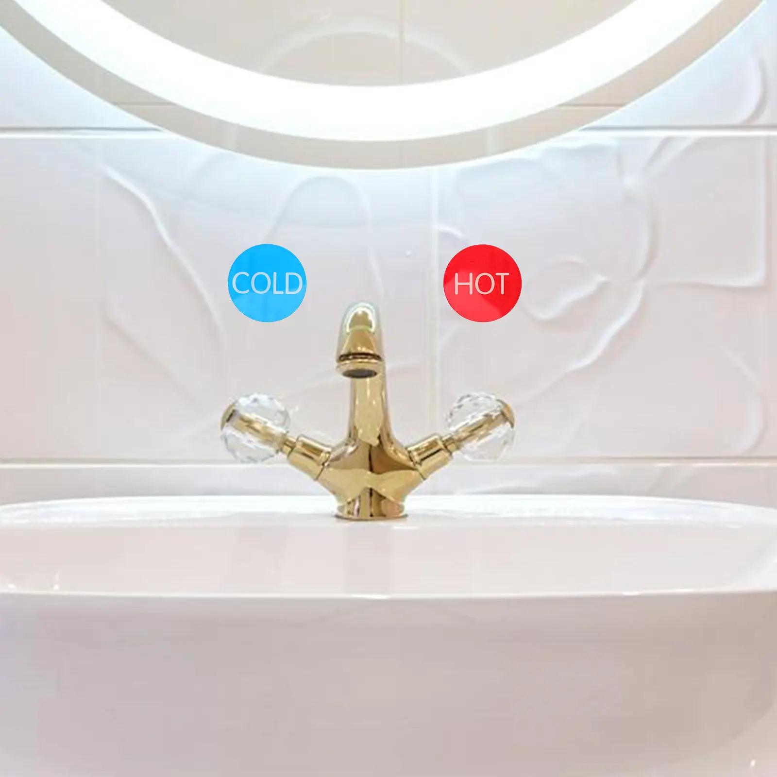 10Pairs Hot Cold Faucet Labels Acrylic Self Stick Water Sign Sticker Elegant Rustic Design for Kitchen Bathroom Shower Hotel