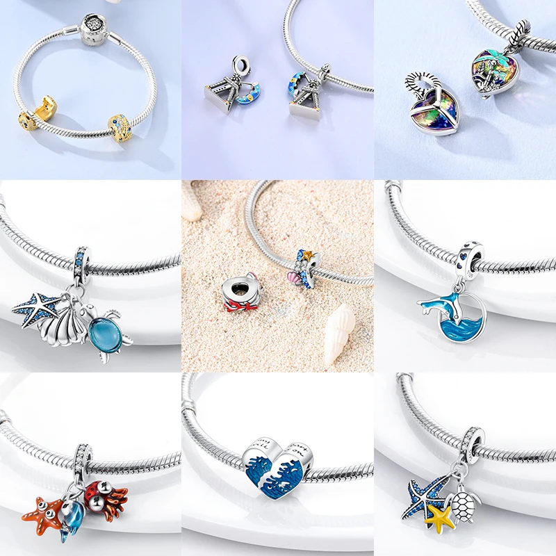 925 Sterling Silber Ozean-Tier-Charm-Perlen Wal Delfin Oktopus Meeresschildkröte Seepferdchen Krabbe Hummer DIY Armband Halskette Geschenk – Detail 6