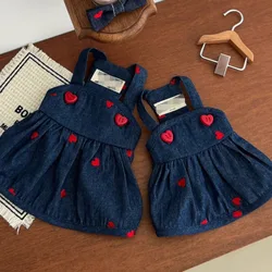 Robe en denim Love pour animaux de compagnie, robe à bretelles pour chat et chien, robe Aliments, ours, nounours, Schnauzer, vêtements pour chiots, quatre saisons